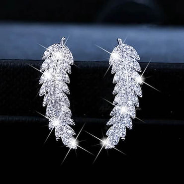 3-Pairs: Zircon Gold and Silver Leaf Stud Earrings
