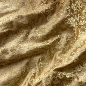 Dragon Brocade Jacquard Fabric – Chinese‑Style Qipao & Hanfu Rayon (Gold or Green)