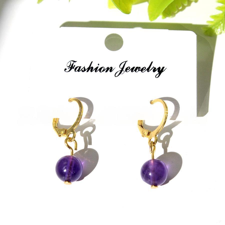 Natural Stone Silver Glittering Amethyst Earrings