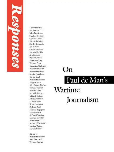 Responses: On Paul de Man's Wartime Journalism - Paperback