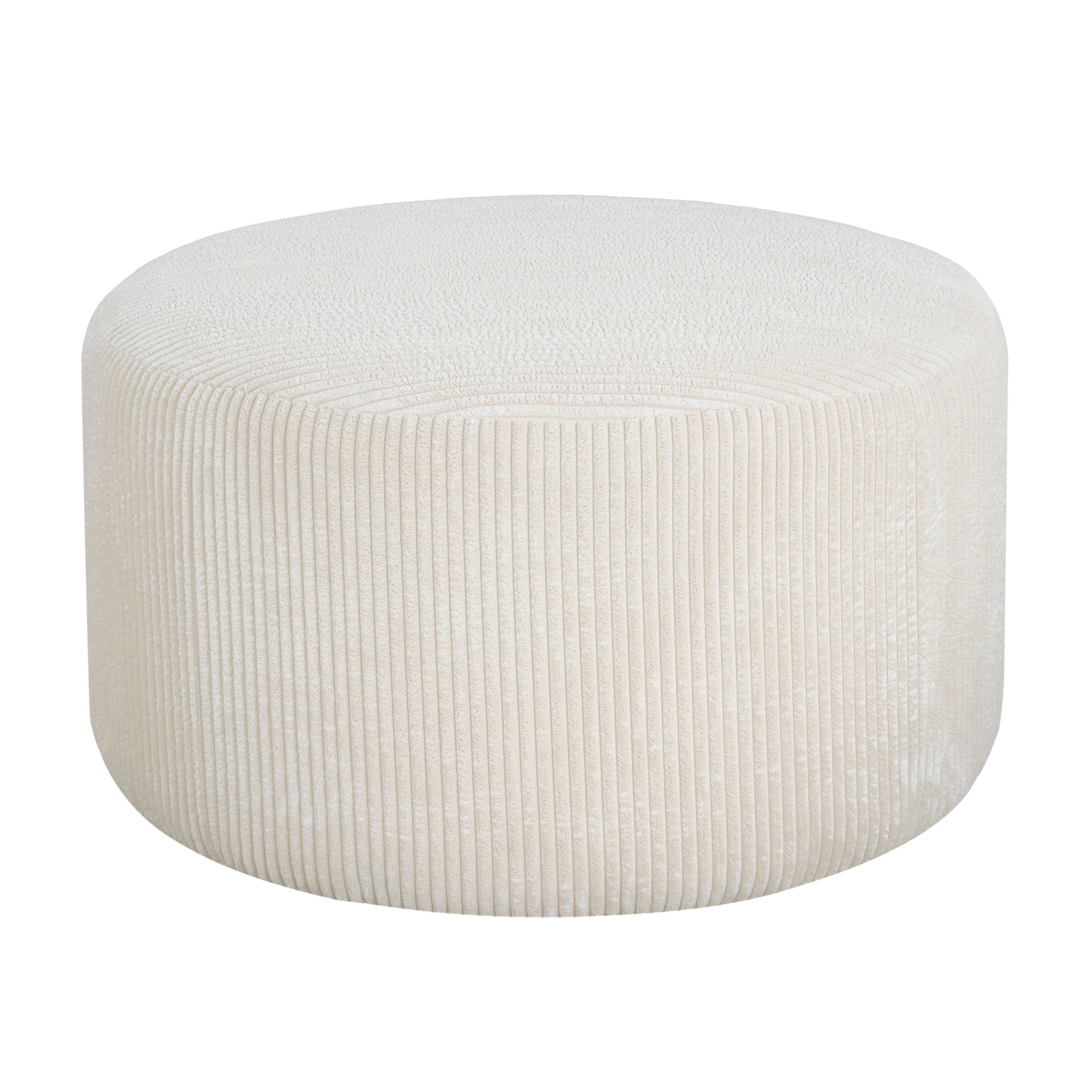 Upholstered Round Ottoman, Beige, Corduroy