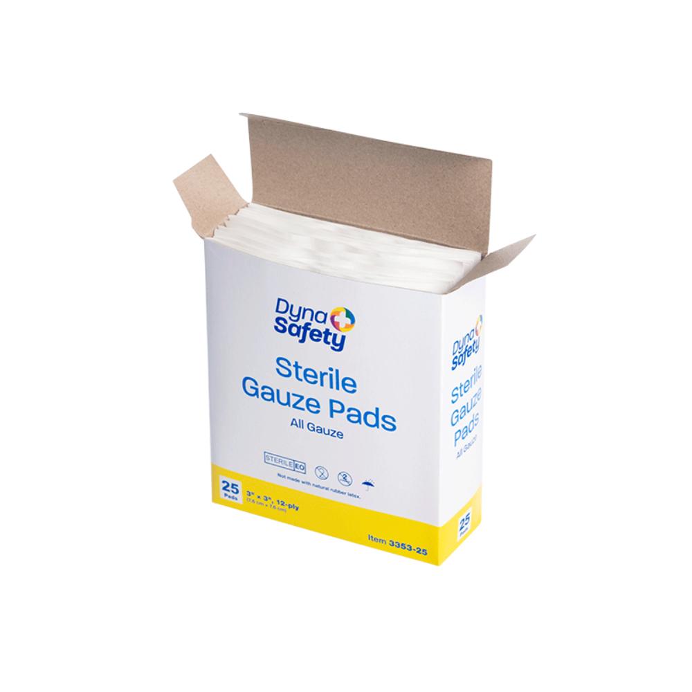 Dynarex Gauze Pad - Sterile 1's, 3" x 3" 12 Ply, 25ea/bx, 28bxs/cs (700 Count)