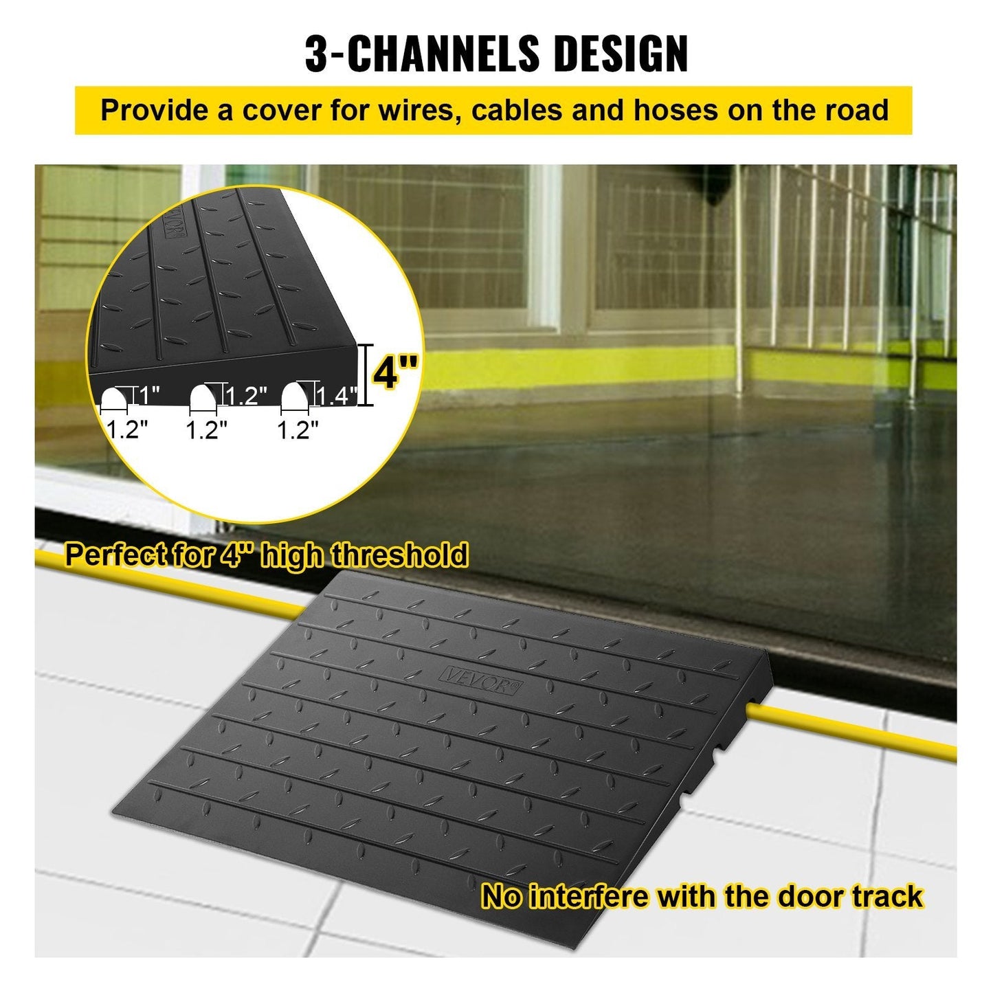 Threshold Ramp Rubber 4 In Heavy Duty Non-Slip Doorway Indoor Outdoor 2200 LB