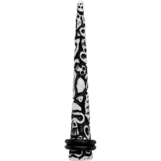 0G Black White Resin Native Skull Taper