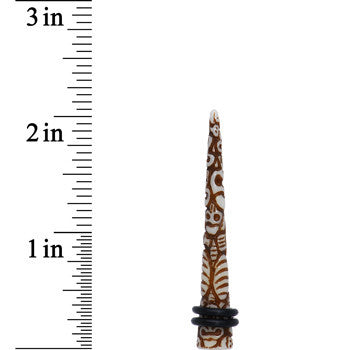 0G Brown White Resin Native Skull Taper