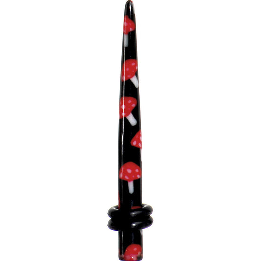 6G Black Red Mushroom Acrylic Ear Taper