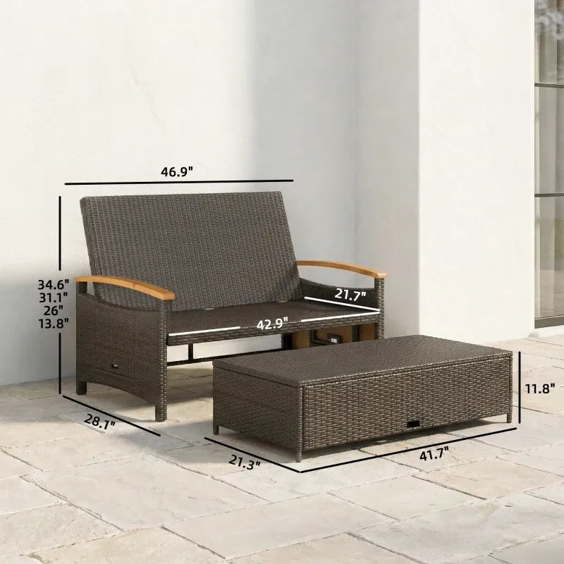 Outdoor Daybed PE Wicker Chaise Lounge 4-Position Adjustable