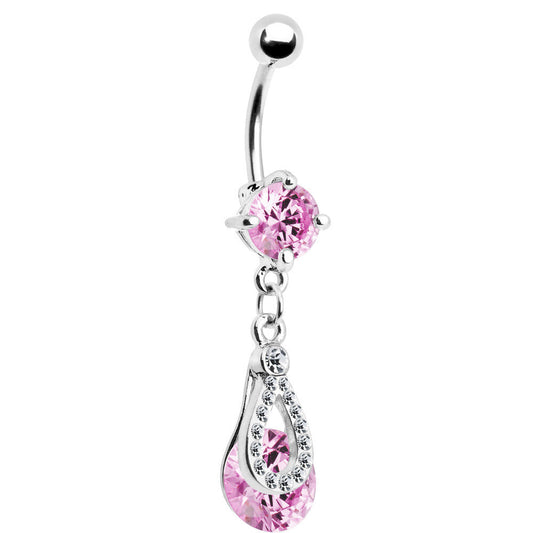 Pink Gem Elegant Drop Belly Ring