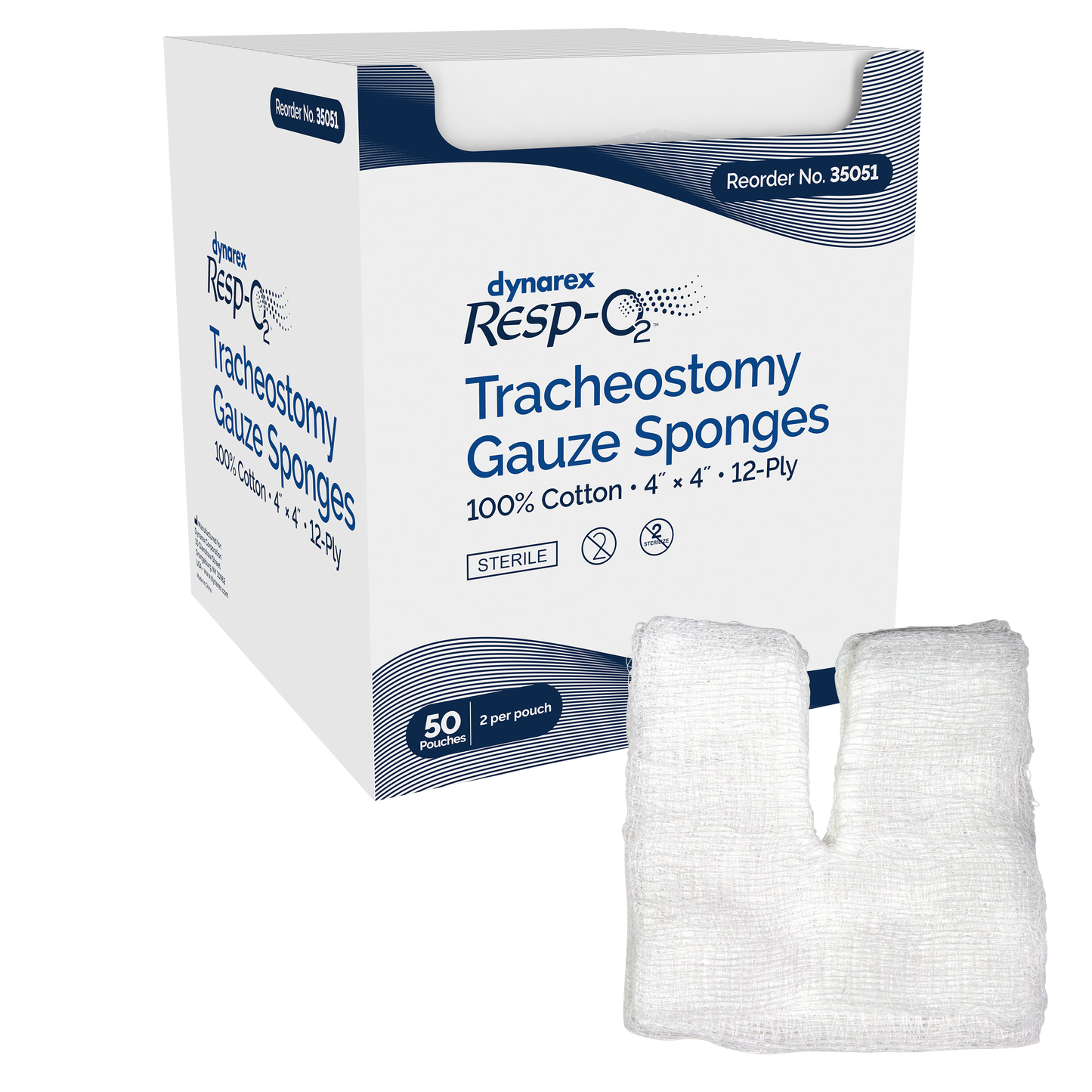 Dynarex Tracheostomy Sterile Drain Sponges - Gauze Sponges, 100% Cotton 4"x4" 2's, 12-Ply (600 Count)