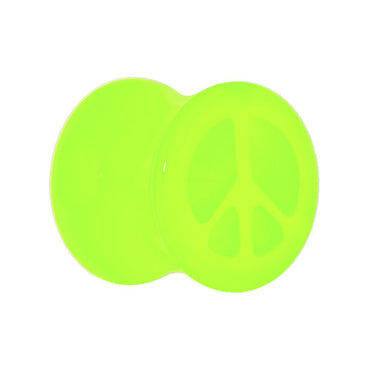 Acrylic Neon Green Peace Sign Tunnel Plug 2G to 20mm