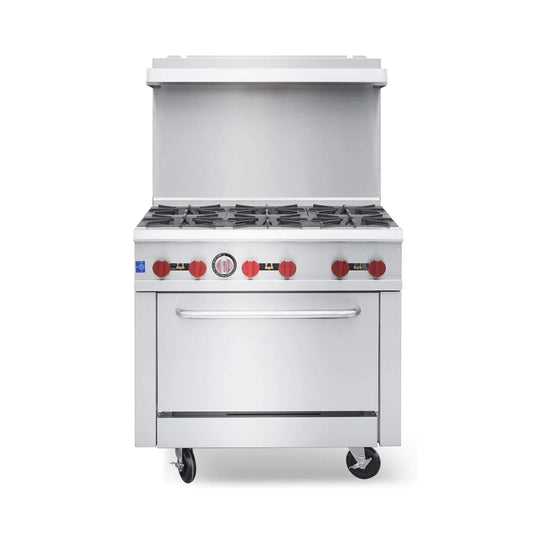 36-Inch Commercial 210K BTU 6-Burner Stainless Steel Freestanding Gas Range (SAK85603)