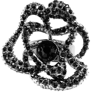 Midnight Crystal Flower Adjustable Ring
