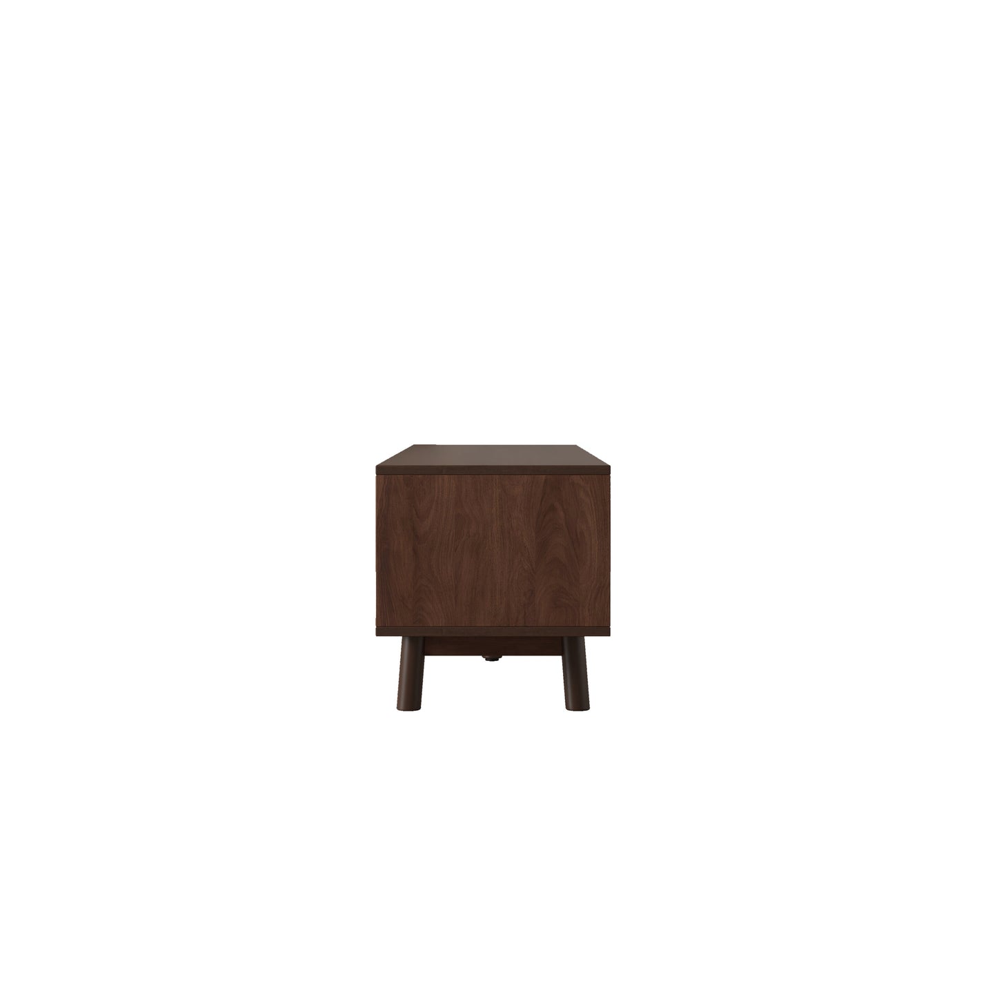 TV Stand Mid-Century Dark Brown Solid Wood Rattan Sliding Door Fits 80 In TV
