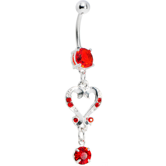 Ruby Red Gem Victorian Heart Dangle Belly Ring