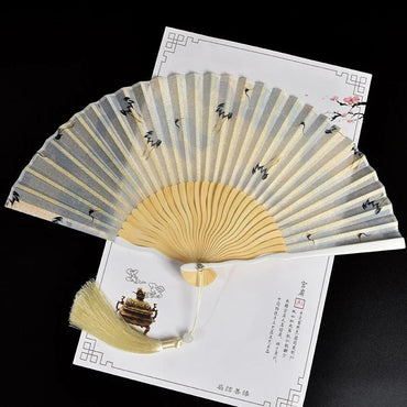 Vintage Bamboo & Silk Folding Hand Fan – Art Floral Design