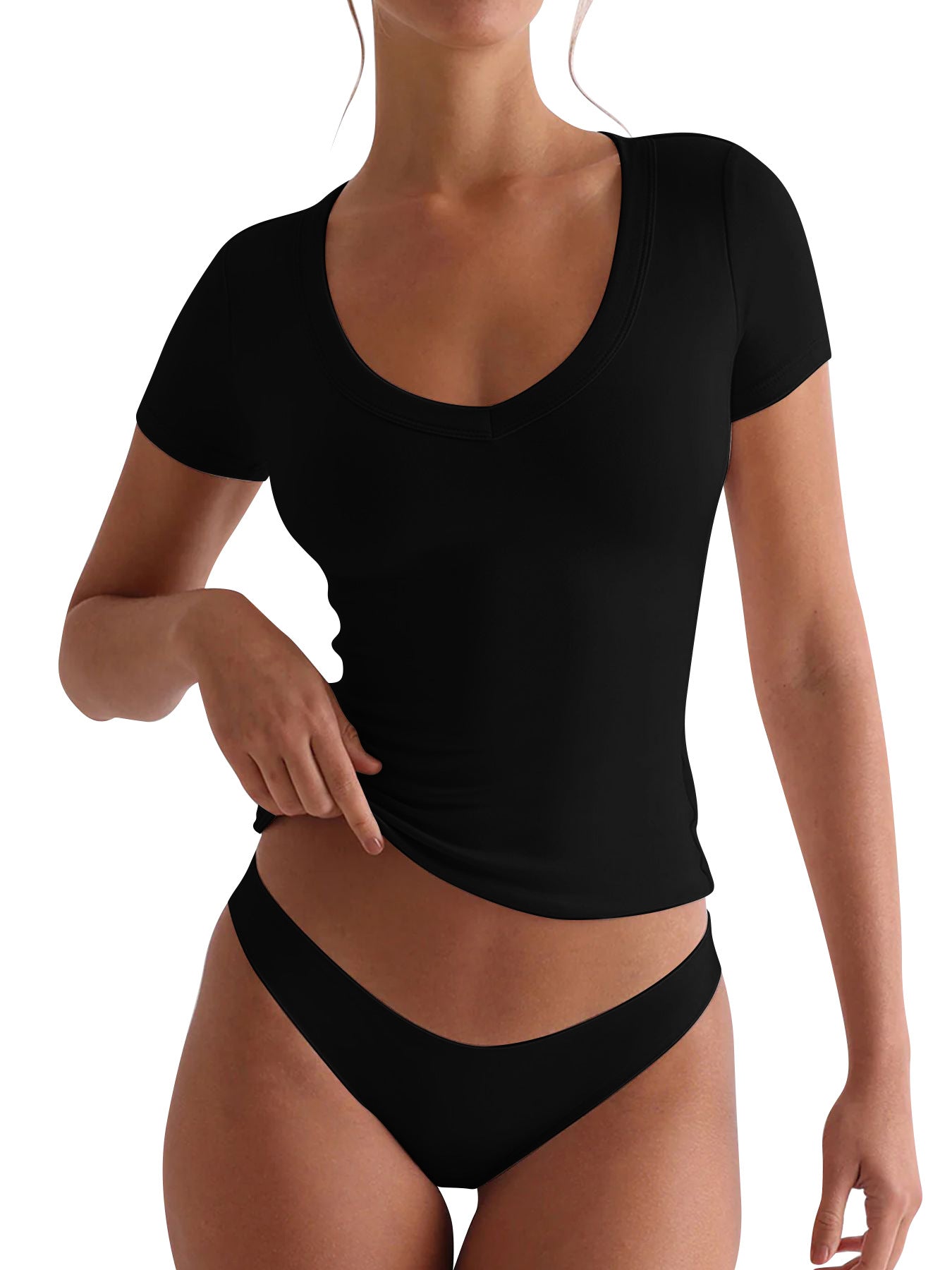 V-neck Short-sleeve Yoga Top For Workouts