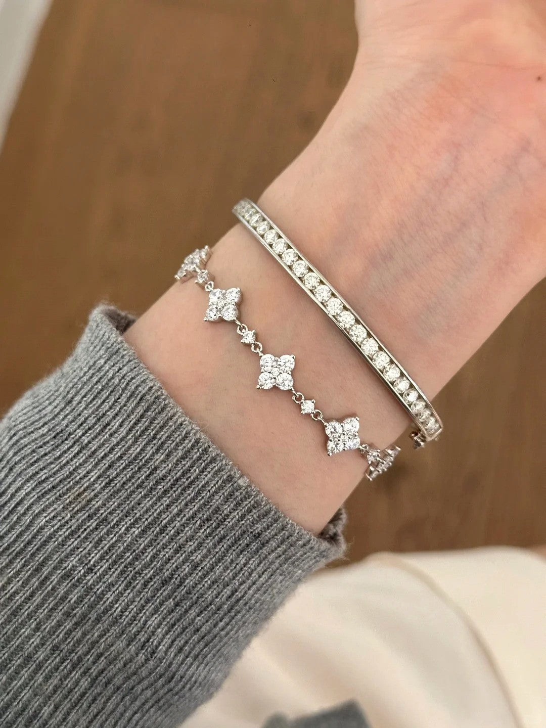 Full Pave Clear Simulated Zirconia Star Adjustable Bracelet Gold Silver Tone Stackable Women Daily Hand Ornaments