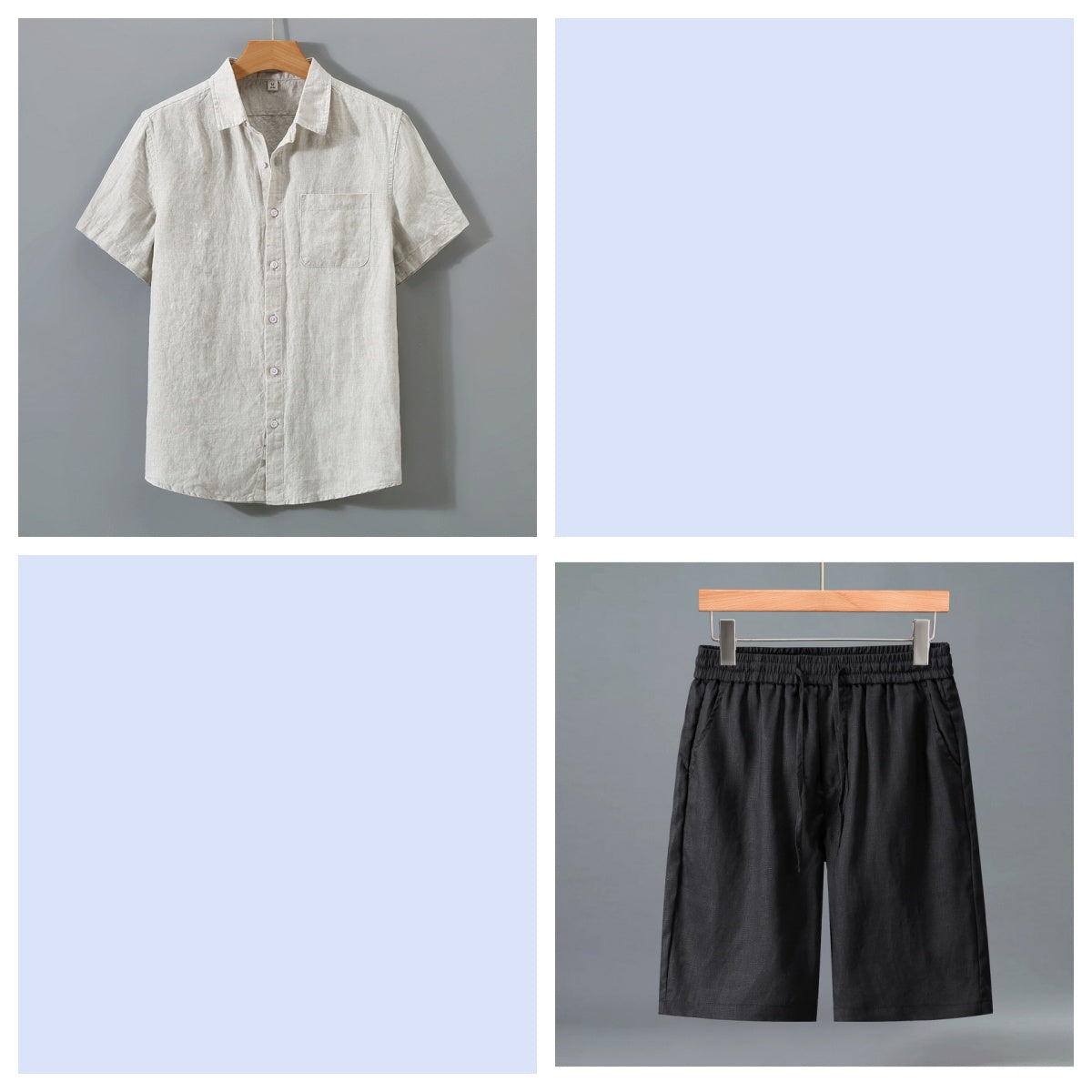Men's Pure Linen Shorts and Short Sleeve Shirt Set - Summer Loose Casual Lightweight Outfit
