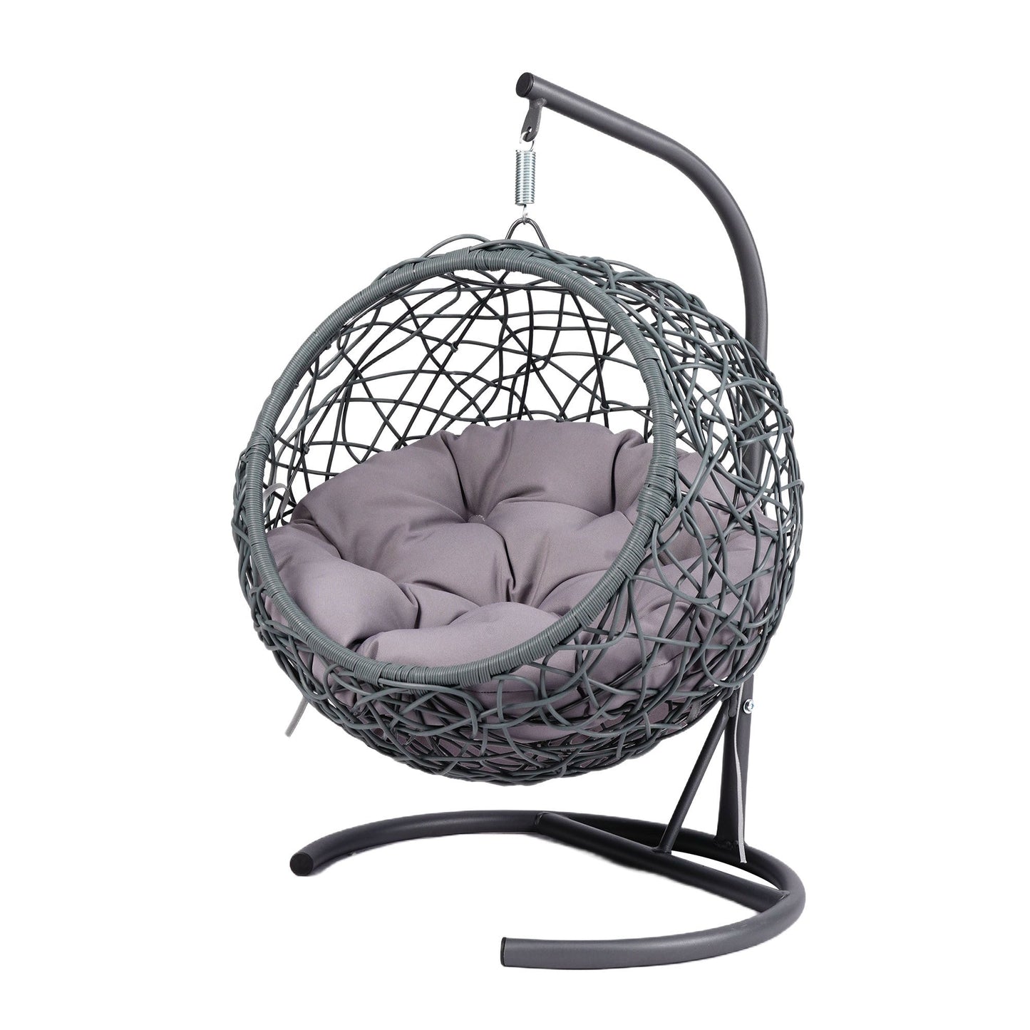 Cat Swing Bed with Stand and Cushion, Rattan Wicker Egg Chair Style, Gray