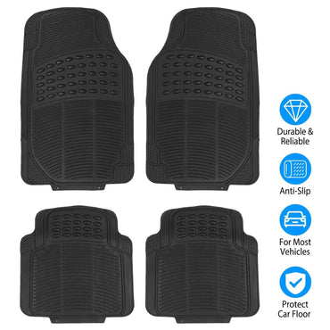 4-Pieces: Heavy Duty PVC Rubber Automotive Floor Mats with Trimmable Design