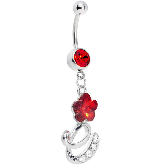 Red Gem Flower Flourish Belly Ring