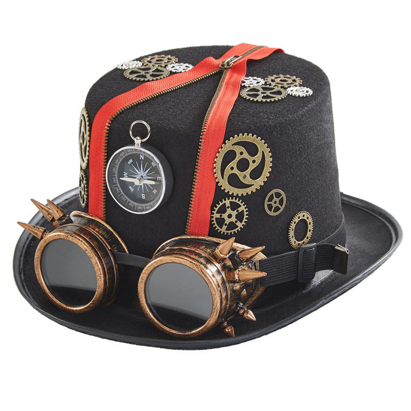Punk Style Retro Compass Zipper Gear Glasses Magic Hat