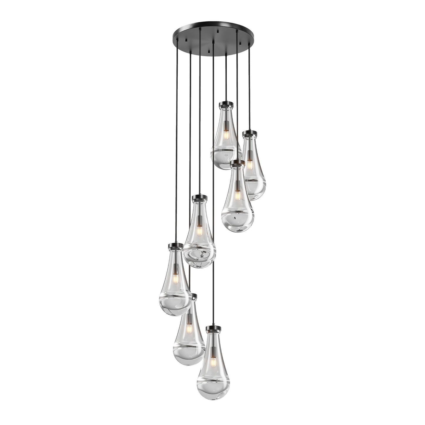 Chandelier 7-Light Pendant Adjustable Black Living Room Foyer Stairwell