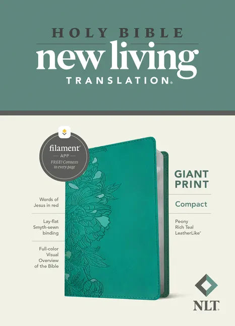 NLT Compact Giant Print Bible, Filament Enabled (Leatherlike, Peony Rich Teal, Red Letter) - Imitation Leather