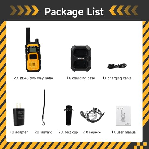 Retevis RB48 Waterproof Walkie Talkies, Heavy Duty Two Way Radio, Advanced Triple Proof, Vibration Call, USB-C, SOS,2000mAh, NOAA, 2 Way Radio(2 Pack) Yellow