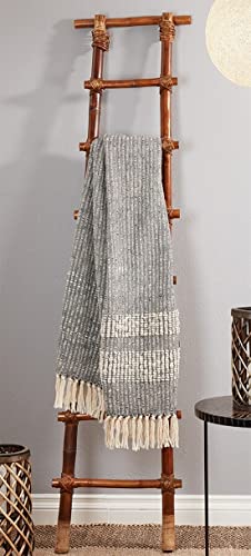 Fennco Styles Woven Striped Design Soft Cotton Throw Blanket with Tassel 50" W x 60" L – Natural Cozy Blanket for Home, Couch, Bedroom, Living Room and Office Décor