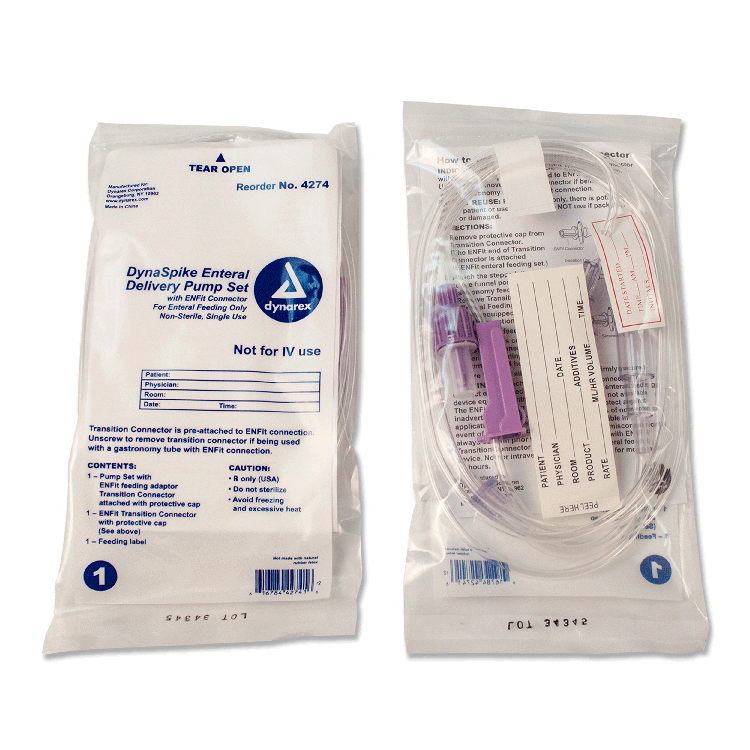 Dynarex DynaSpike Enteral Delivery Pump Set - w/ ENFit connector (30 Count)