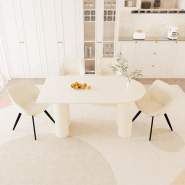 63' medieval modern cream style MDF dining table and beige PU dining chair set,