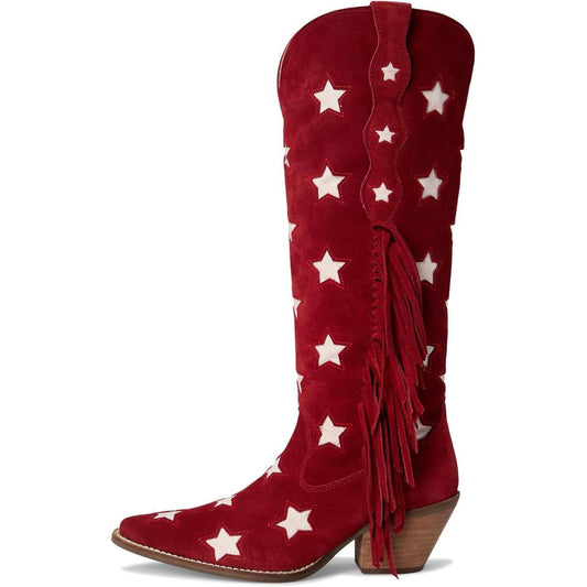 Womens Multicolor Western Boots With Pentagon Tassels