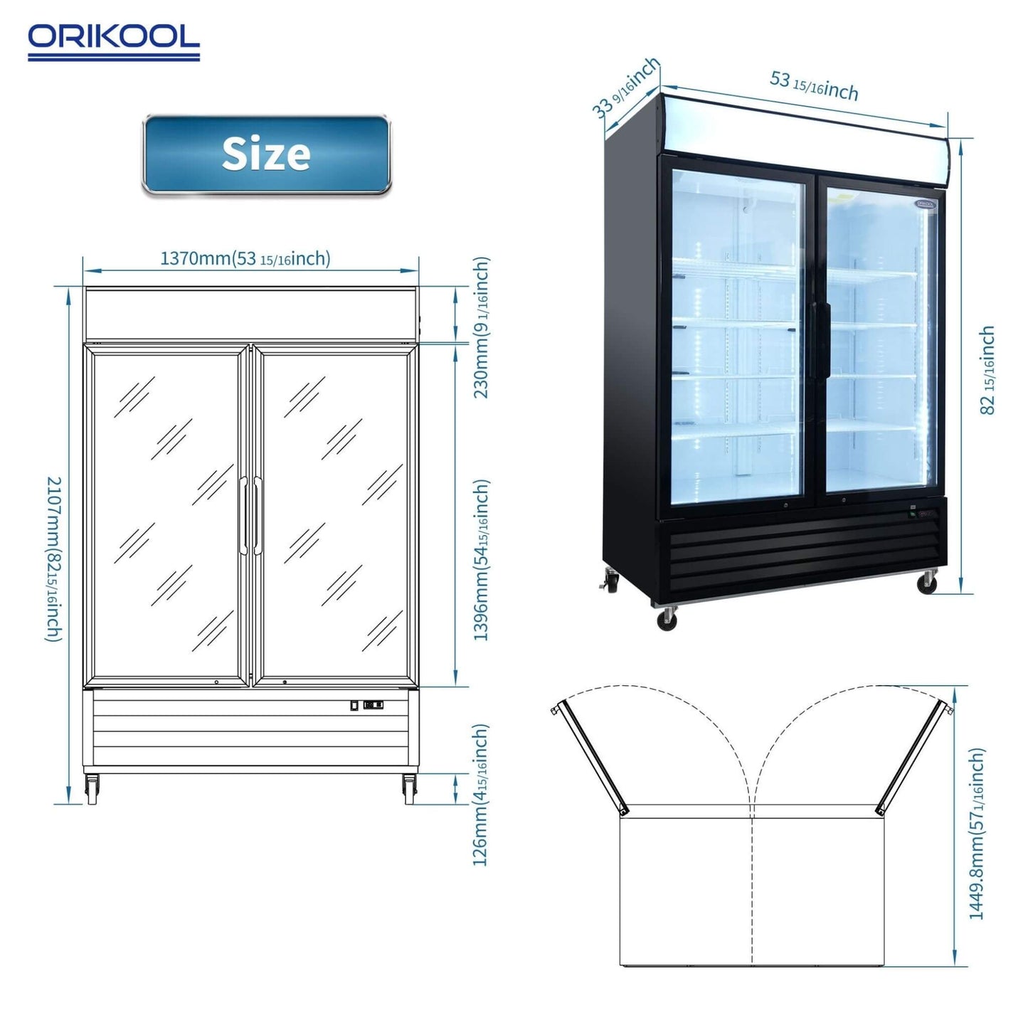 44.7 Cu.Ft Double-Door Commercial Display Merchandising Refrigerator (SAK54692)