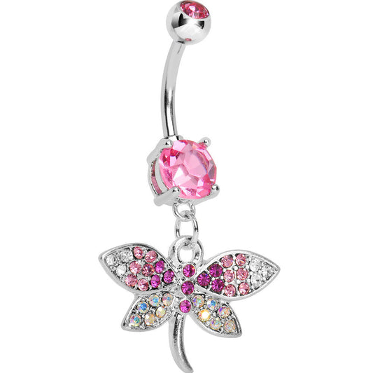 Pink CZ Multi-Color Dragonfly Belly Ring