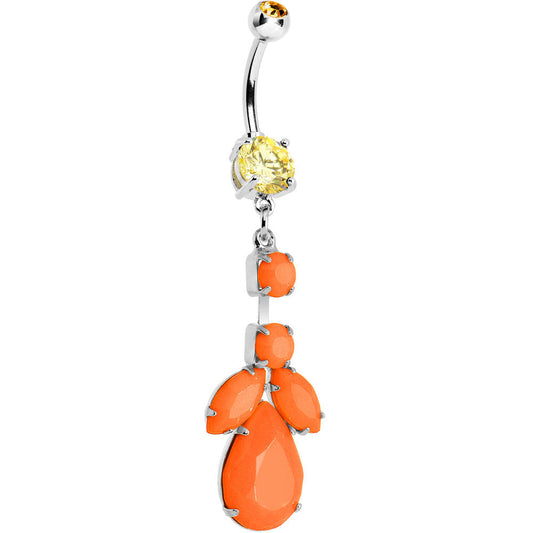 Orange Gem Neon Leaf Vine Dangle Belly Ring