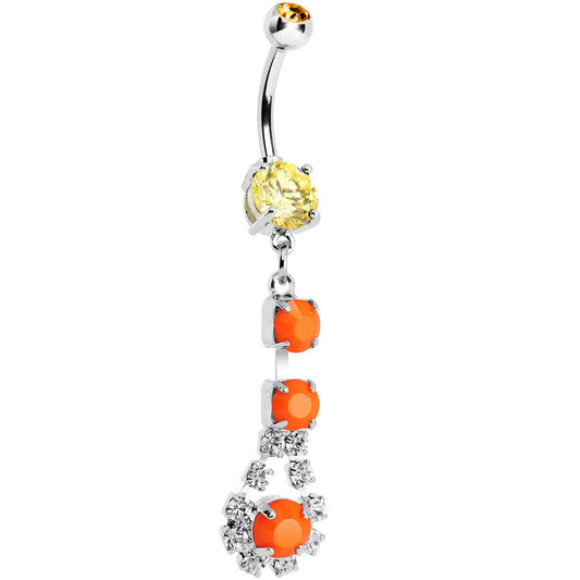 Orange Gem Neon Splash Crystal Teardrop Dangle Belly Ring