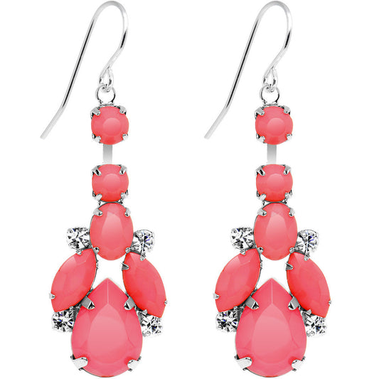 Clear Gem Pink Neon Bewitching Teardrops Chandelier Earrings