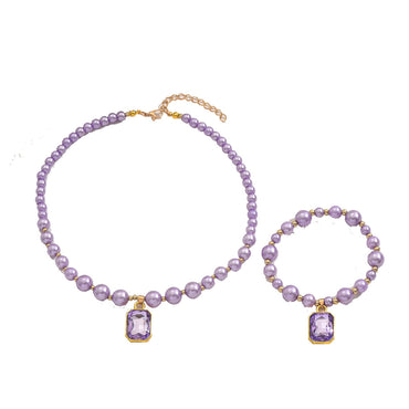 Fashion OL European Style Women Jewelry Set, Niche Rhinestone Inlaid Pendant Pearl Necklace & Matching Bracelet Clavicle Accessories