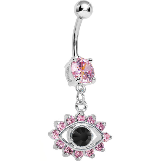 Pink Gem Blinged Out Eye Dangle Belly Ring