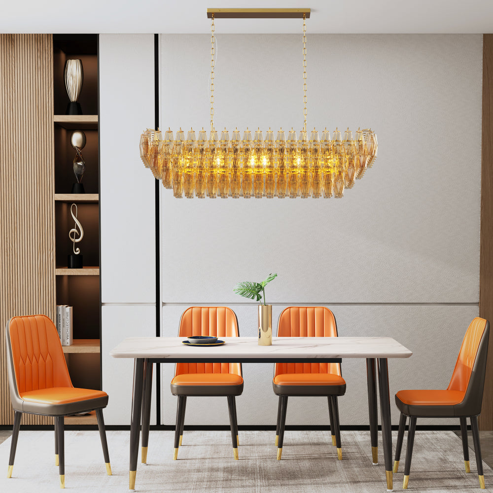 Tiered Smoke Glass Chandelier | 14-Light Round or 12-Light Rectangular, Brushed Black or Gold Metal Frame — 37" or 54", Dimmable