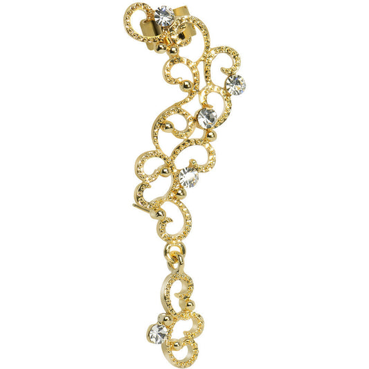 18K Gold Plated Clear Gem Hidden Hearts Dangling Wrap Ear Cuff