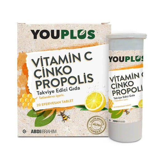 Youplus Vitamin C Effervescent Tablets with Zinc and Propolis - Immune System Support Supplement for Adults