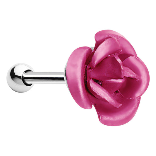 16G Perfect Pink Metallic Rose Flower Cartilage Stud Earring