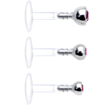 16G 1/4 Pink Gem Bioplast Triple Forward Helix Barbell 3 Pack Set
