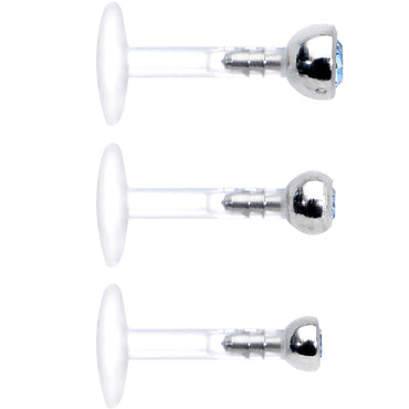 16G 1/4 Aqua Gem Bioplast Triple Forward Helix Barbell 3 Pack Set