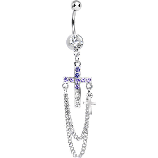 Purple Gem Cross Chain Dangle Belly Ring
