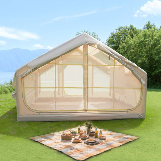 Inflatable Camping Tent for 4–6 People | 4-Season Waterproof Air Tent with Clear Skylight, Mesh Windows & Dual Pump — 420D Oxford