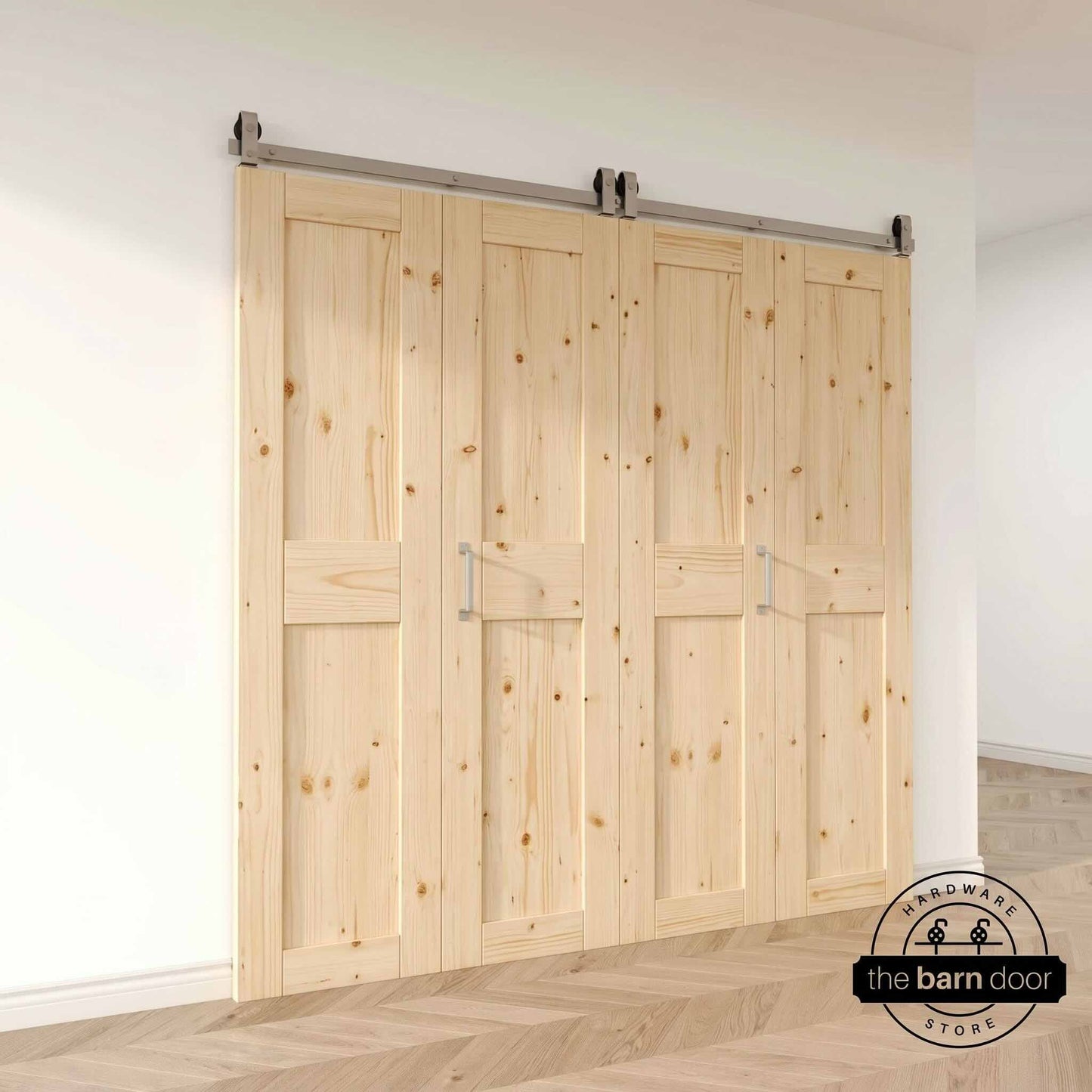 J Top Mount Bifold Barn Door Hardware | Brushed Nickel | 4 Door Biparting Kit