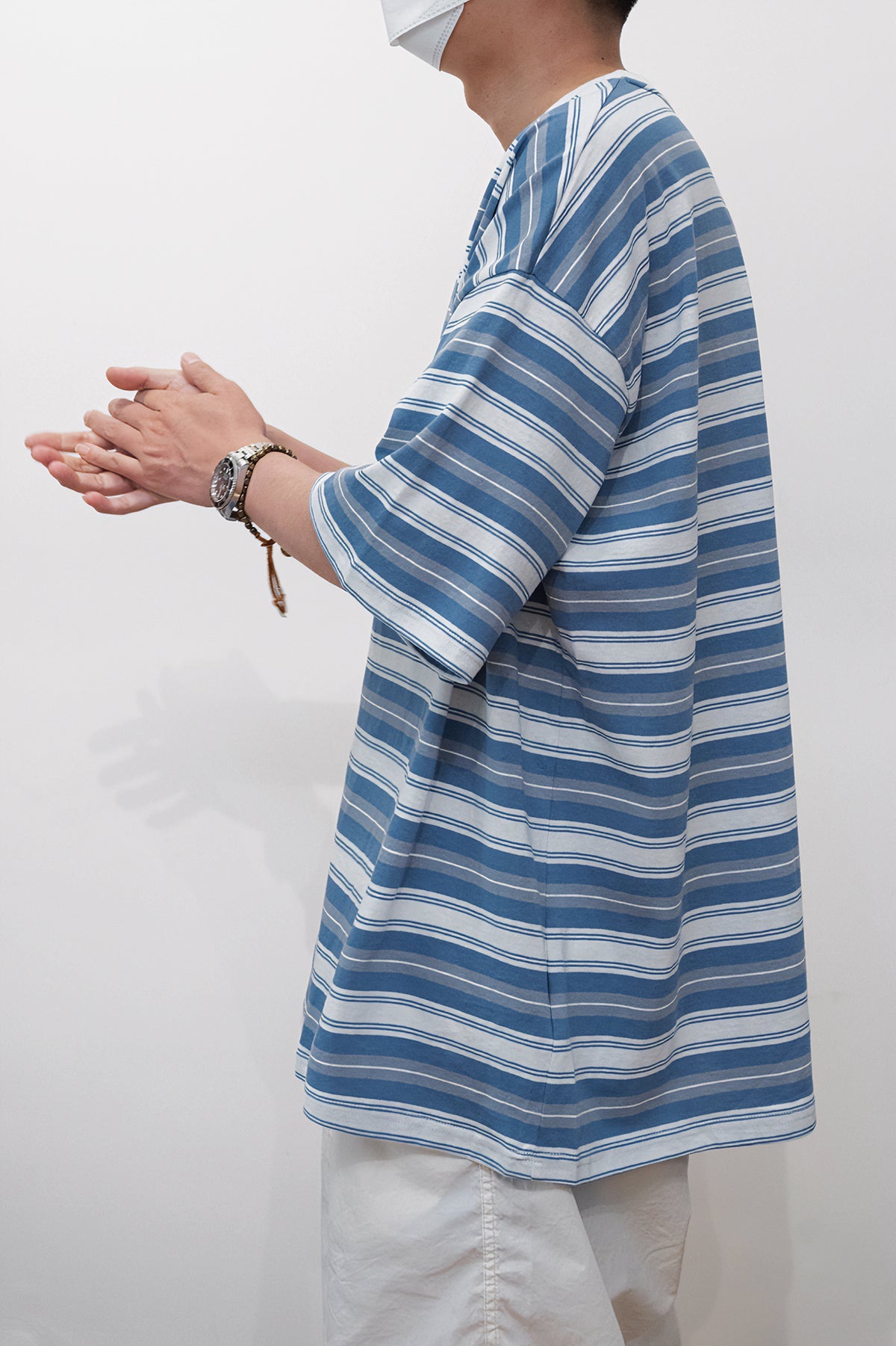 Loose-fitting Candy-colored Pinstripe Short-sleeve T-shirt